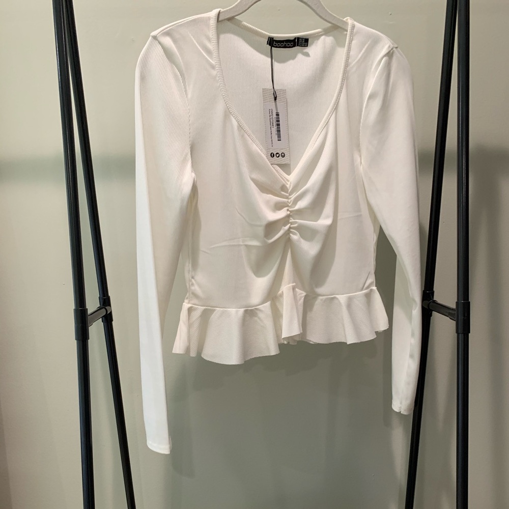 Boohoo white scrunched crop top